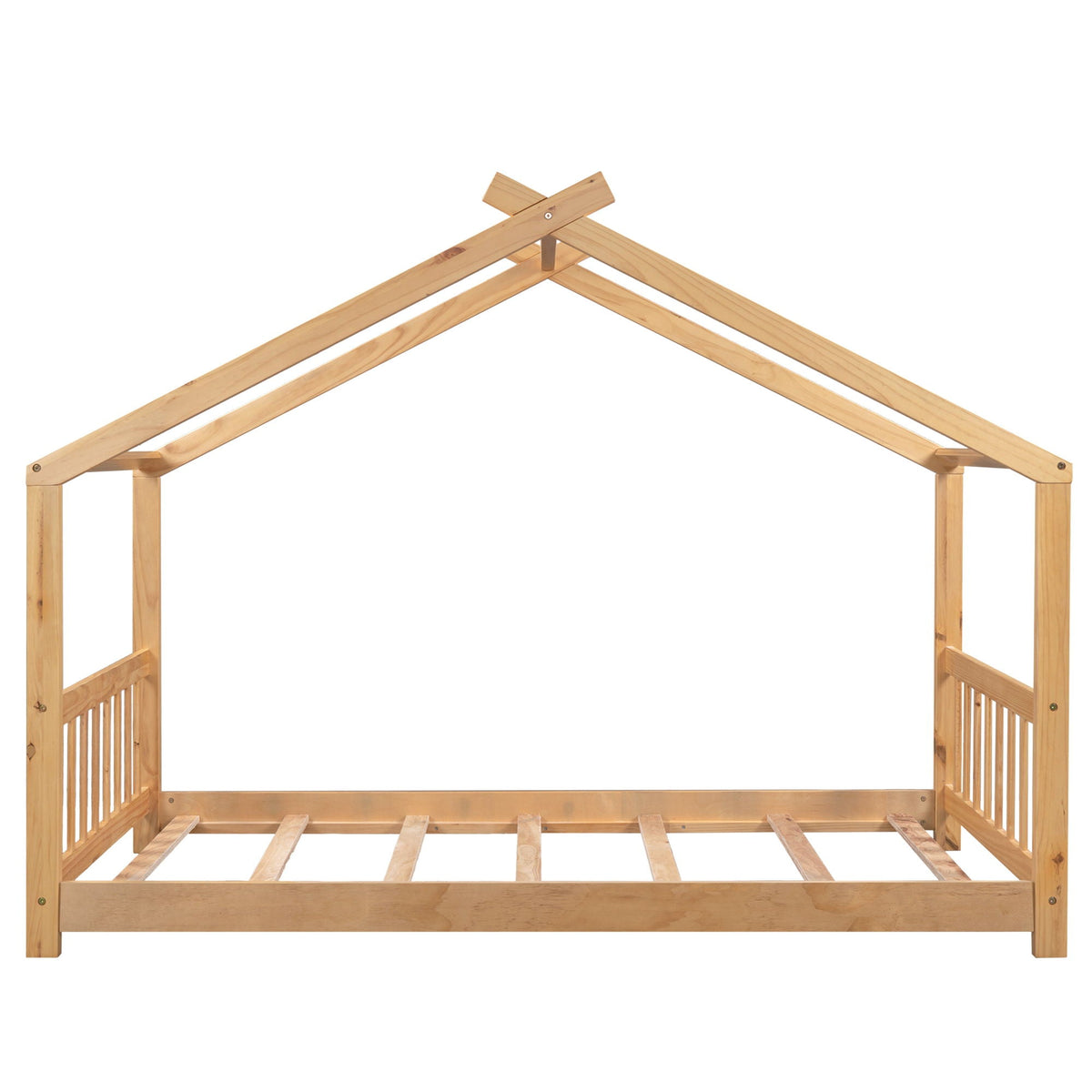 Platform bed frame with roof peak, natural pine, headboard and footboard by HouseOfZazla on Tampa Home & Garden Store