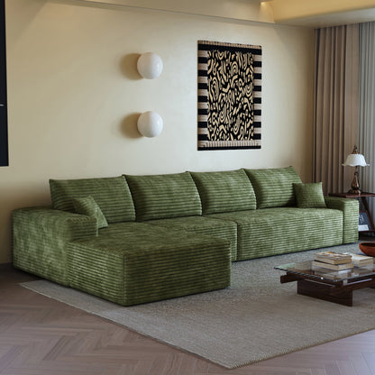135 inch Cloud Sectional Couch with L-Shape Chaise in green corduroy upholstery on Tampa Home & Garden Store