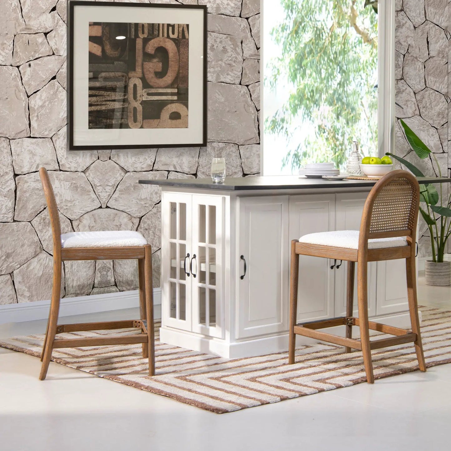 Panama Curved Back Cane Counter Stools Set of 2