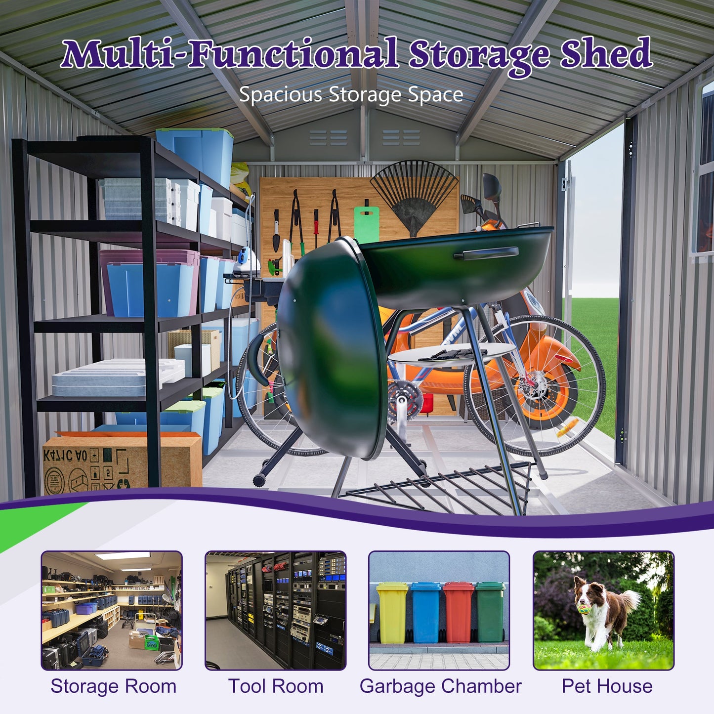 10x8 Outdoor Steel Shed with Door and Lock