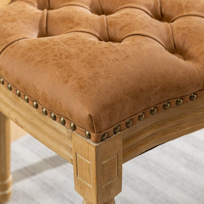 French style solid wood dining chair with tan leather upholstery, nailhead trim on legs on Tampa Home & Garden Store