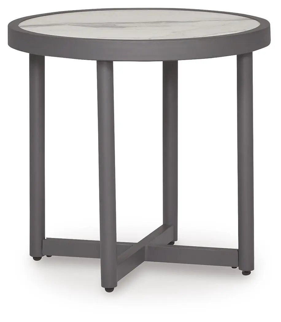 Ocean Beach Round Table in Gray Marble Look
