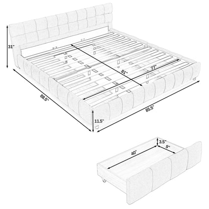 Modern Platform Bed and Thick Fabric Headboard