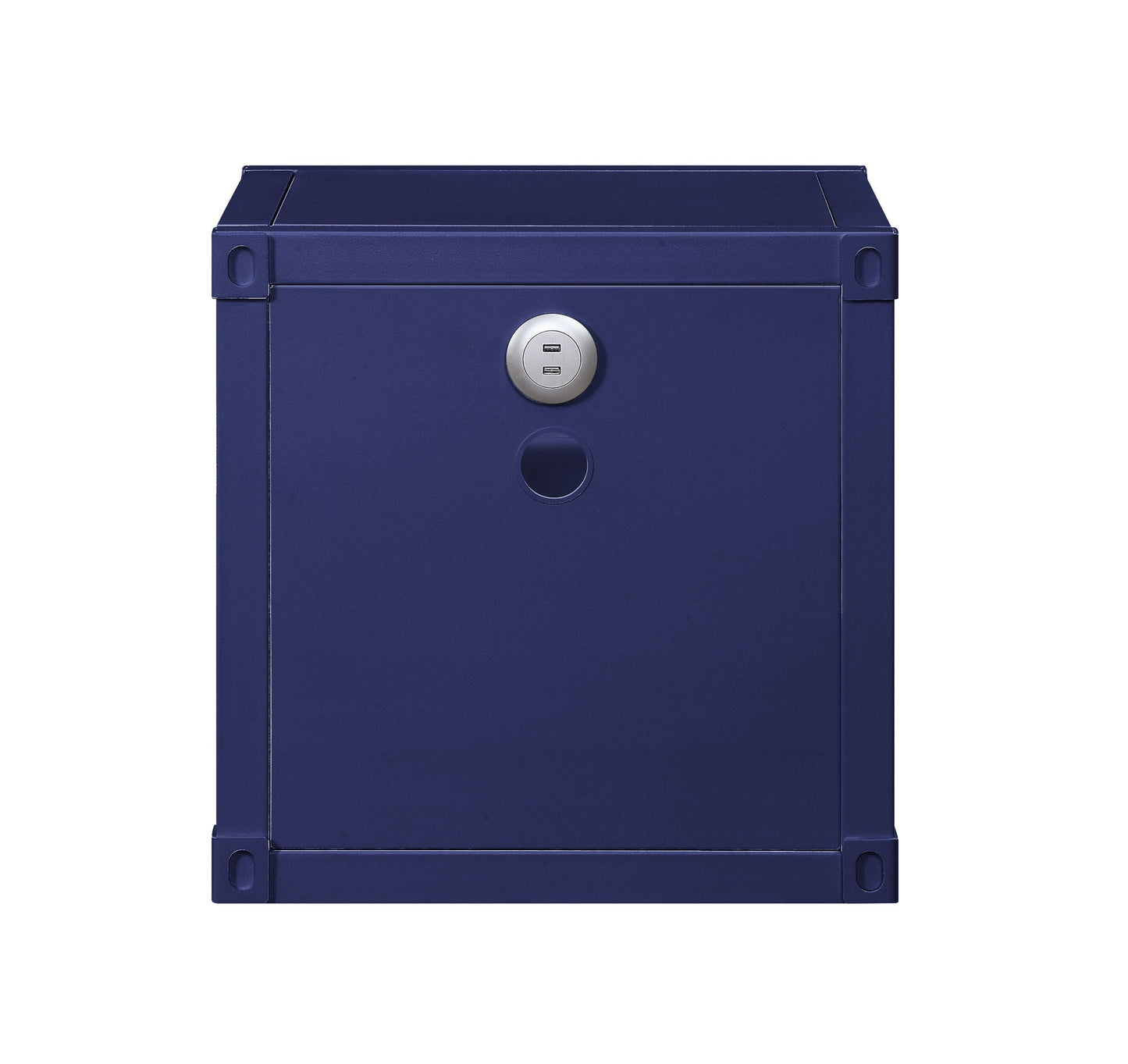 Cargo Nightstand with USB, navy blue metal accent, round USB port detail, HouseOfZazla on Tampa Home & Garden Store