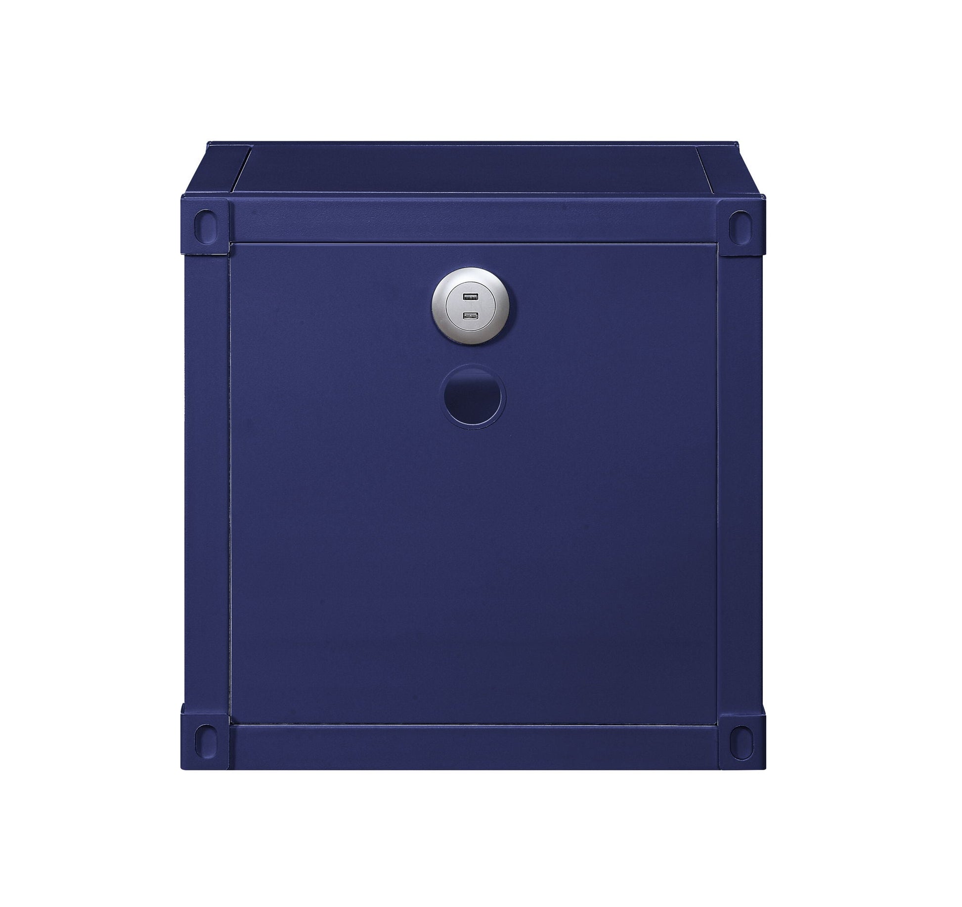 Cargo Nightstand with USB, navy blue metal accent, round USB port detail, HouseOfZazla on Tampa Home & Garden Store