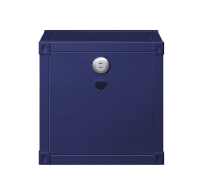 Cargo Nightstand with USB, navy blue metal accent, round USB port detail, HouseOfZazla on Tampa Home & Garden Store