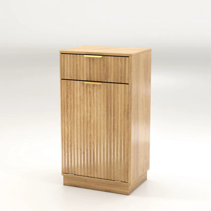 Tilt Out Trash Can Cabinet with wave-textured drawer and pull-out bin in light oak on Tampa Home & Garden Store