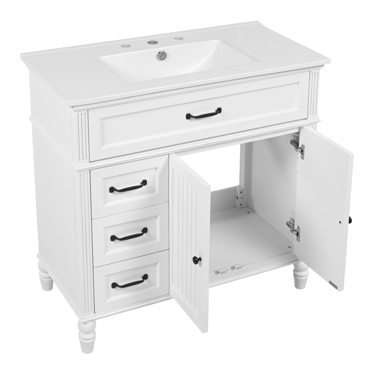 Bathroom vanity with sink, white solid wood freestanding cabinet with multiple drawers on Tampa Home & Garden Store