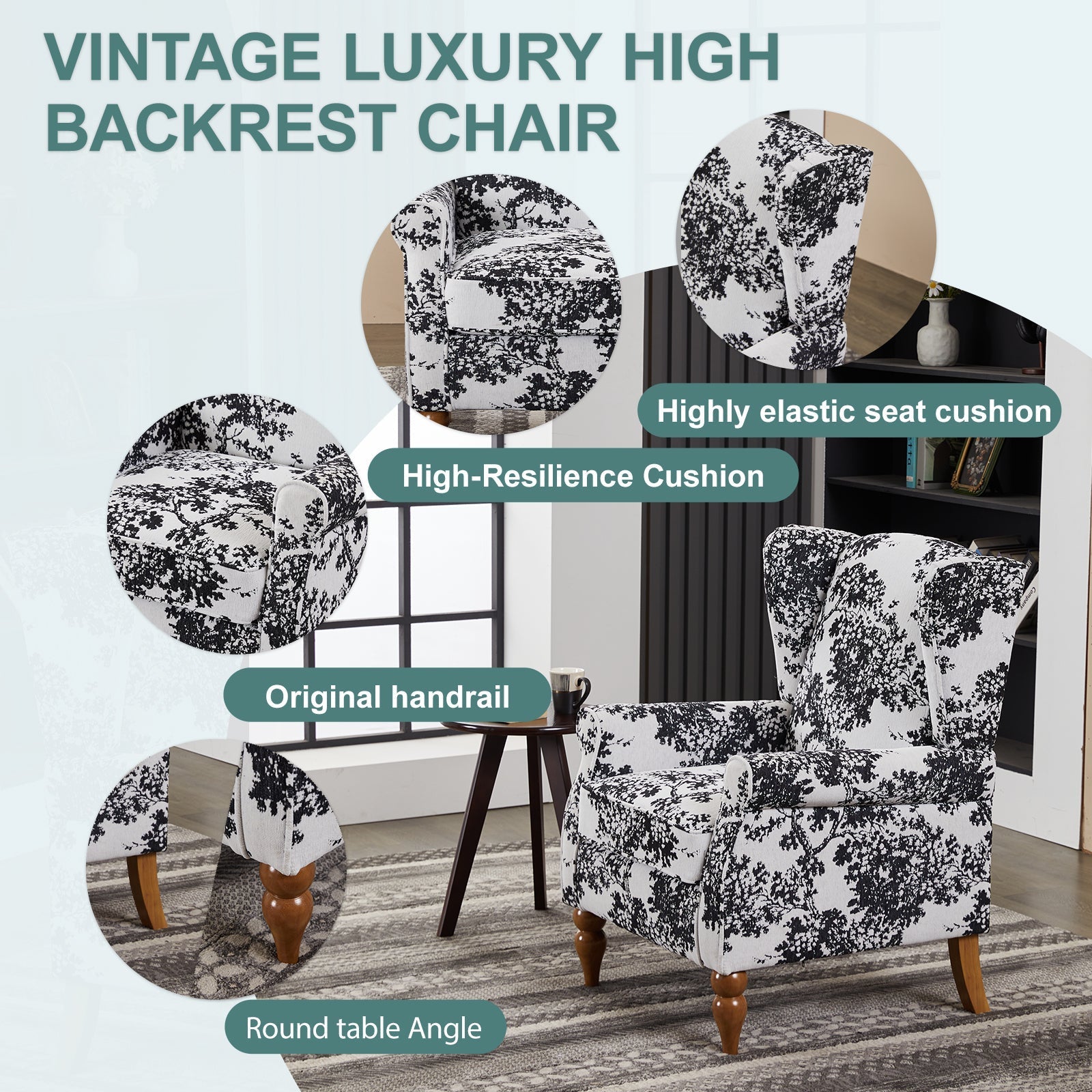 Coffee Table & Armchair Set with 4 black-and-white toile accent chairs by HouseOfZazla on Tampa Home & Garden Store