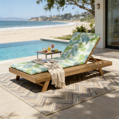 Lounge Chaise Set in light brown acacia wood with Leaf Coconut cushions by HouseOfZazla on Tampa Home & Garden Store