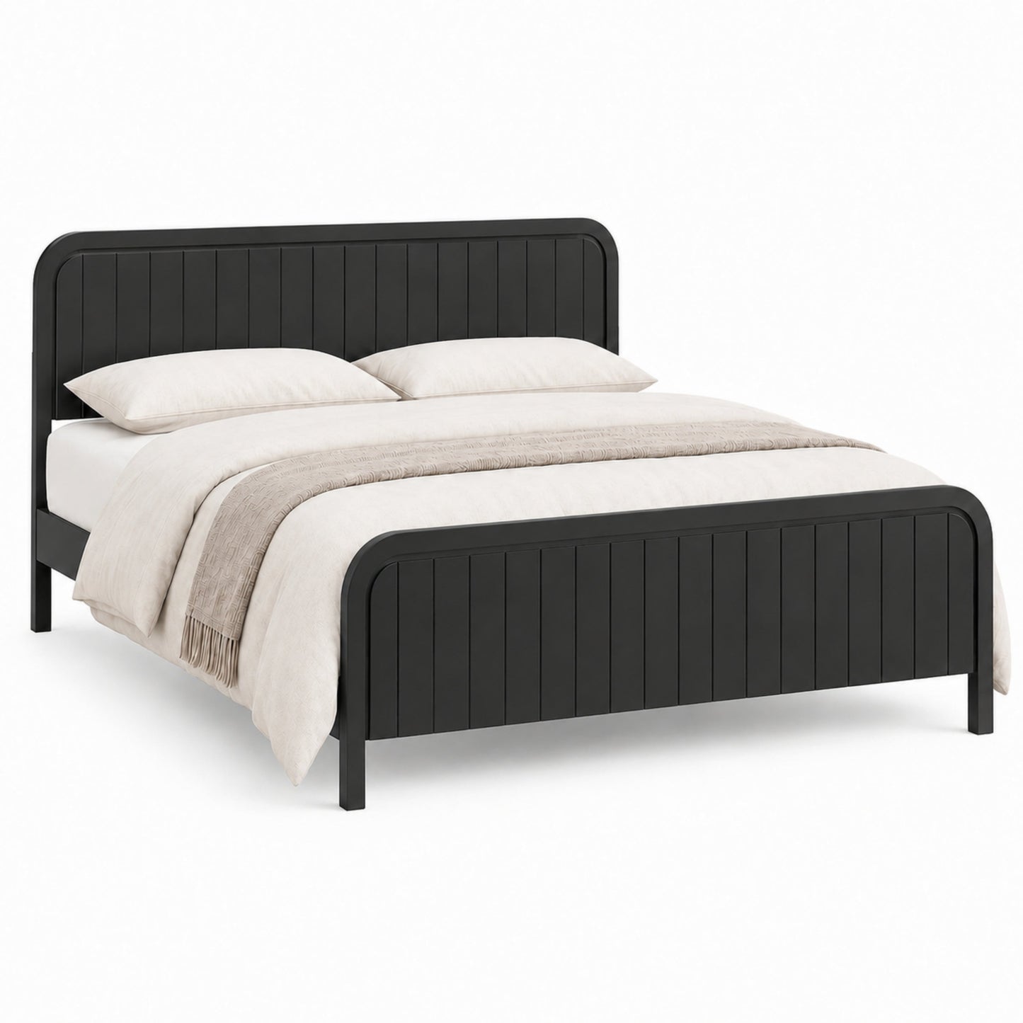 King Bed Frame with Headboard in black metal with vertical slat panels on Tampa Home & Garden Store