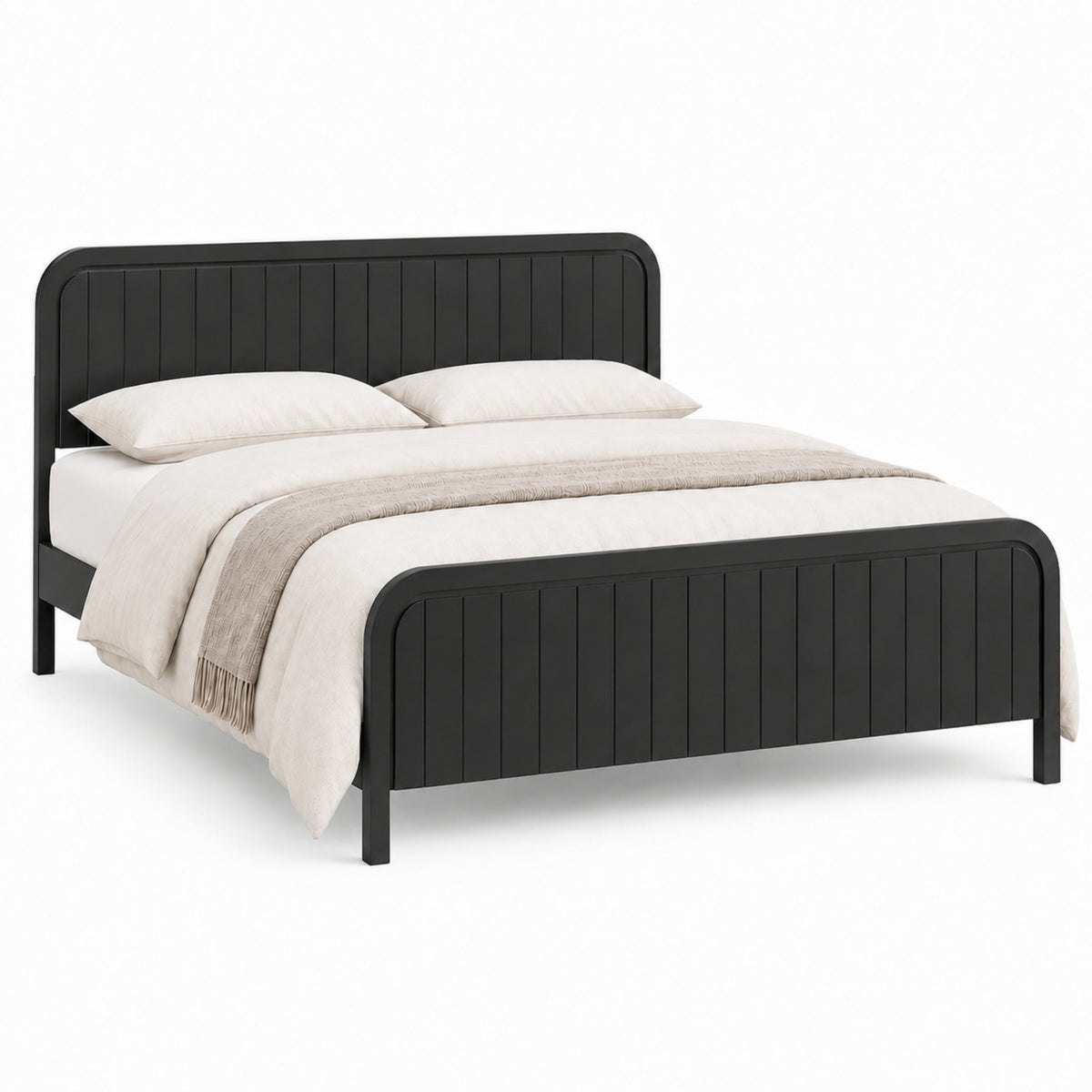 King Bed Frame with Headboard in black metal with vertical slat panels on Tampa Home & Garden Store