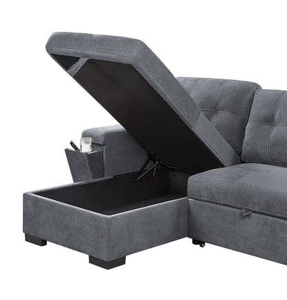 Toby gray woven fabric reversible sleeper sectional with storage chaise and cup holder on Tampa Home & Garden Store