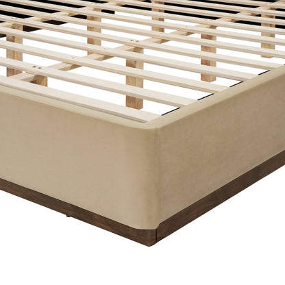 King Size Camel Velvet Upholstered Bed Frame