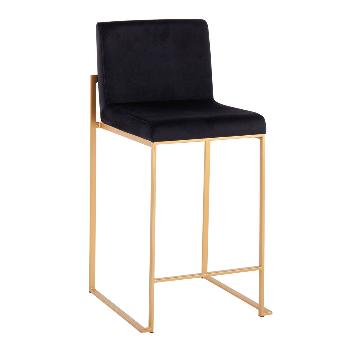 Contemporary high-back counter stool with black upholstered seat and gold metal frame by HouseOfZazla on Tampa Home & Garden Store