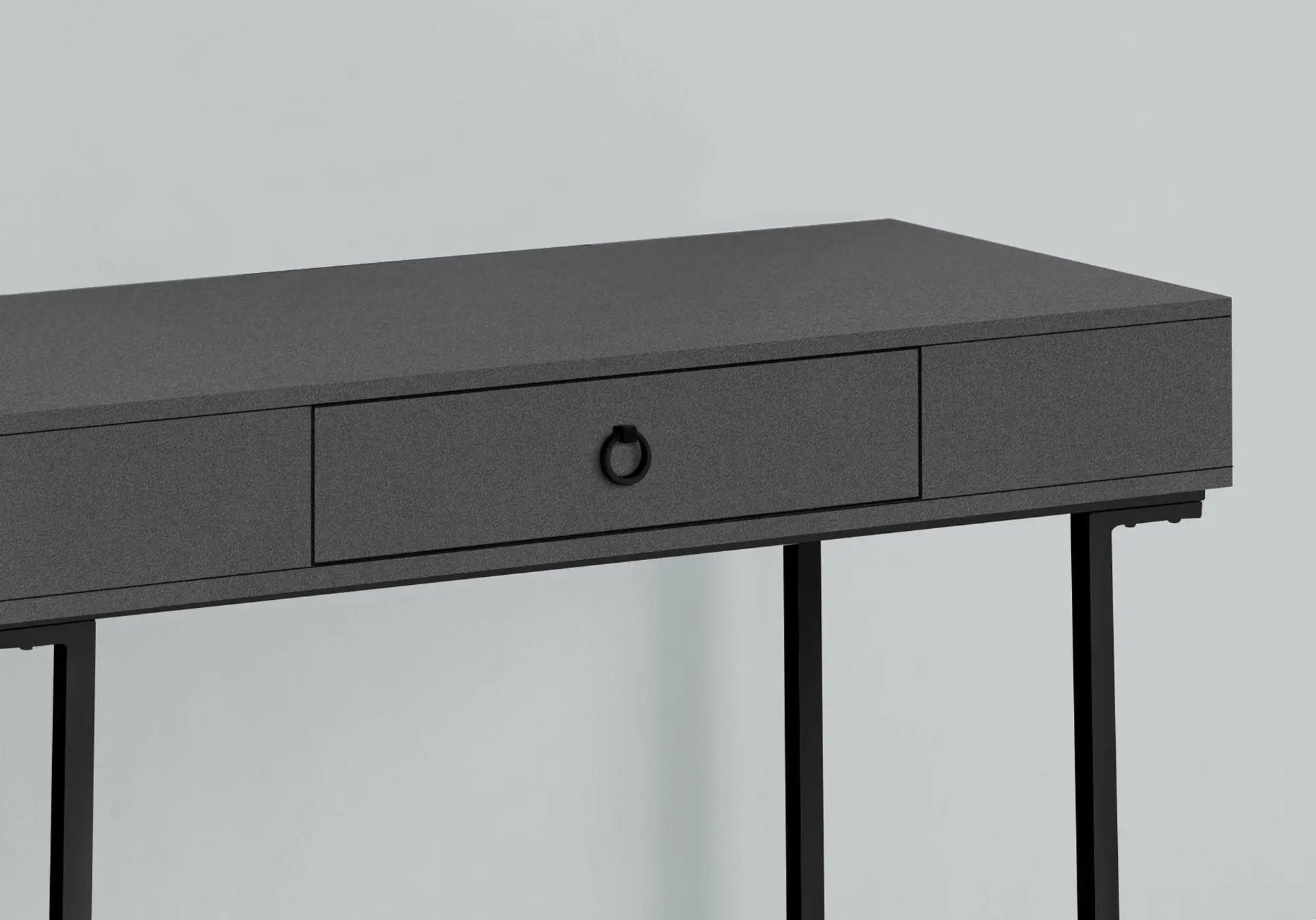 Glossy dark-gray writing desk with a long storage drawer and black ring pull on Tampa Home & Garden Store