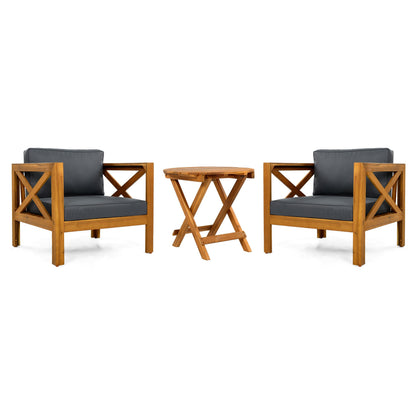 Patio conversation set with 2 cushioned club chairs and a foldable acacia table HouseOfZazla on Tampa Home & Garden Store