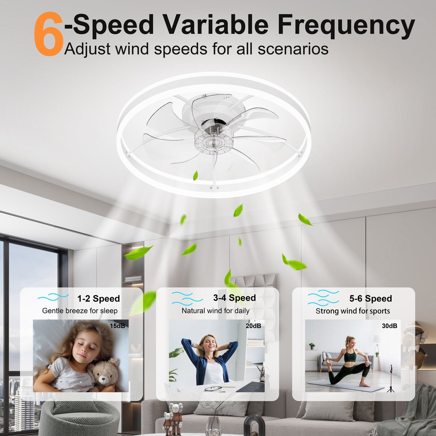 HouseOfZazla 23.6in ceiling fan with light white quiet DC motor dimmable 3-color LED on Tampa Home & Garden Store