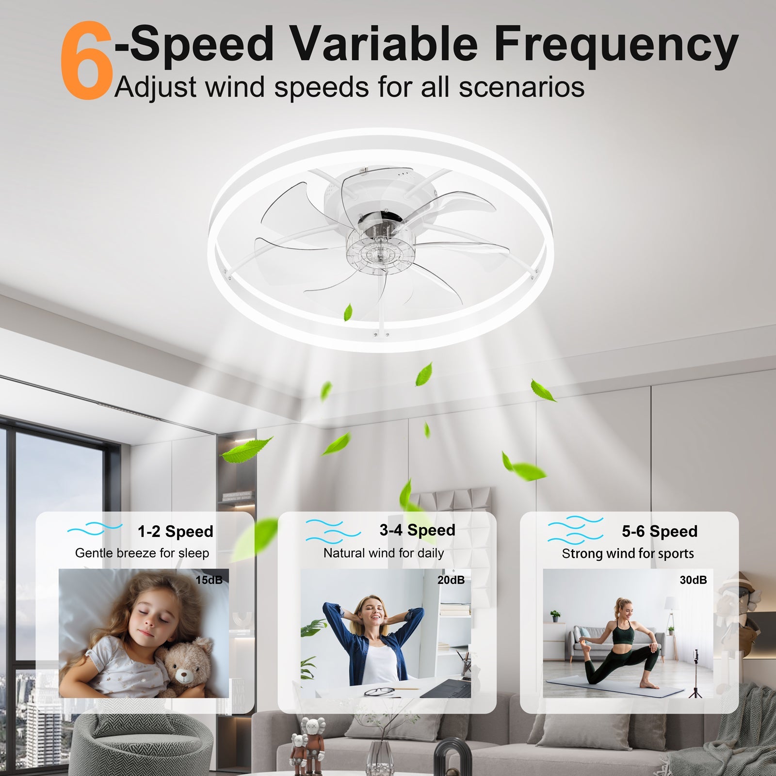 HouseOfZazla 23.6in ceiling fan with light white quiet DC motor dimmable 3-color LED on Tampa Home & Garden Store