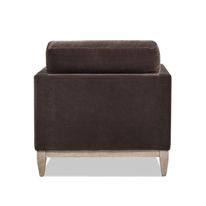Modern Farmhouse Chaise Lounge Chair with removable cushions, dark brown upholstery on Tampa Home & Garden Store