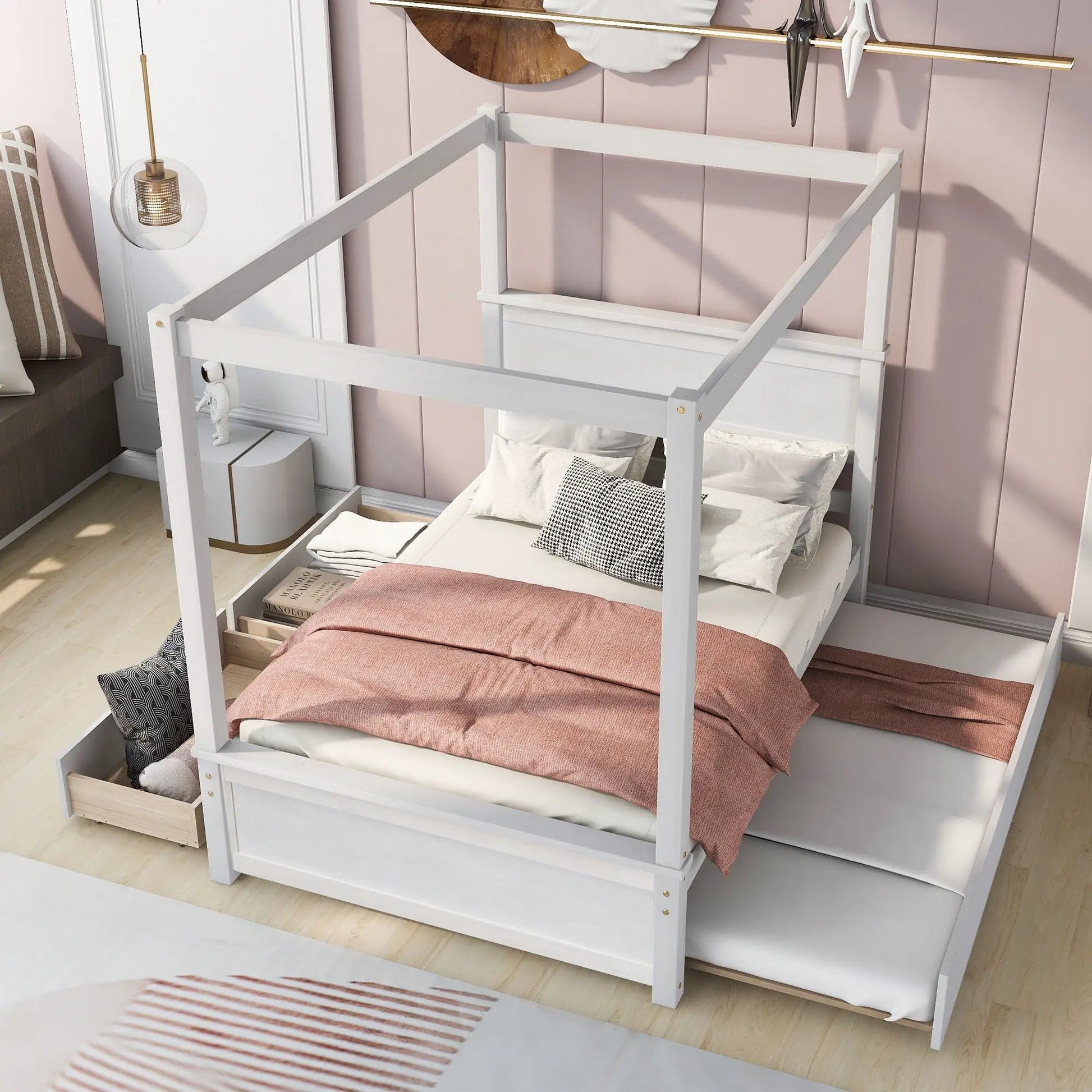 White canopy bed frame with drawers and slatted platform Unique Piece Furniture on Tampa Home & Garden Store
