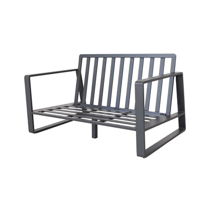 Outdoor sofa from Unique Piece Furniture 2 Piece Set in dark gray metal with slatted back on Tampa Home & Garden Store