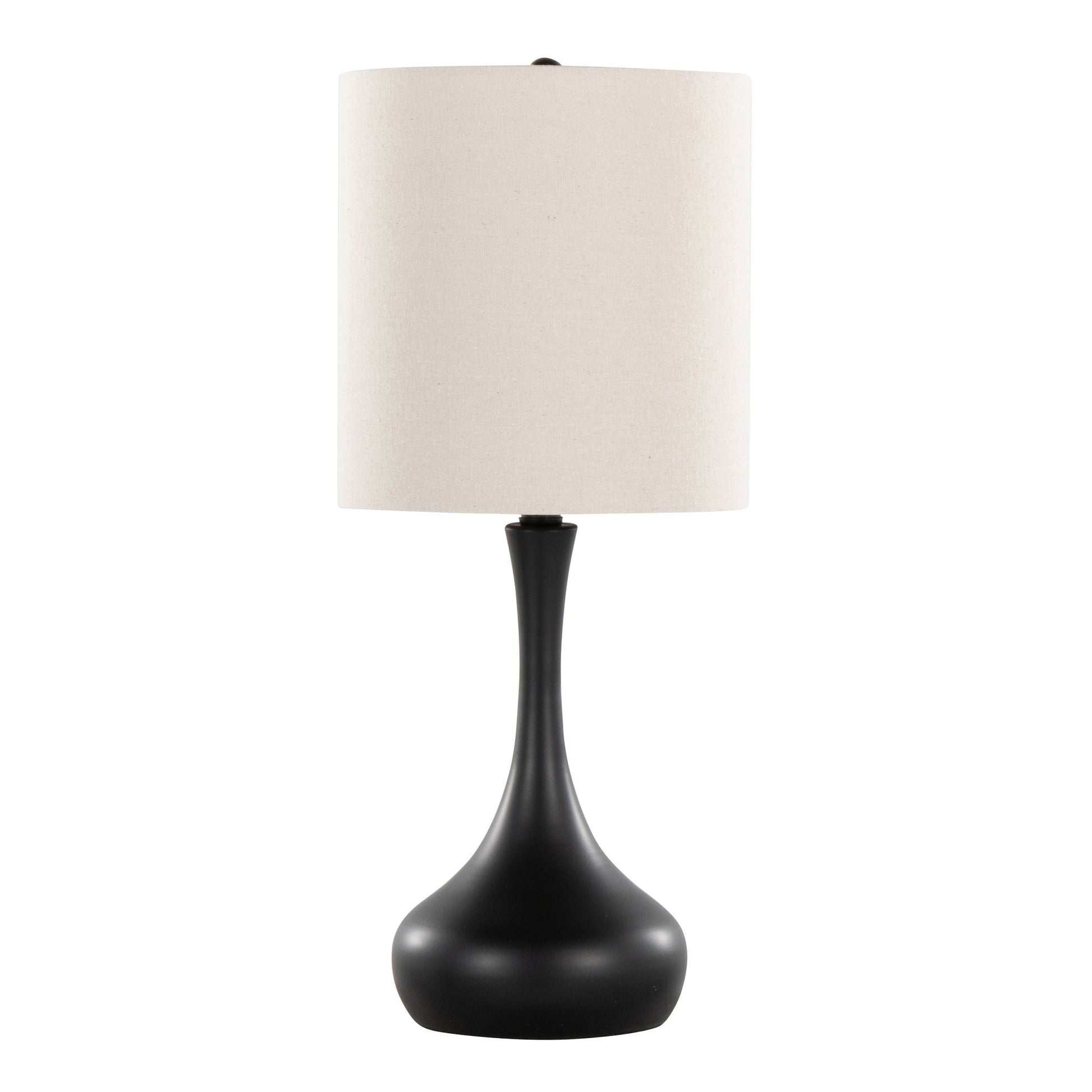 Genie contemporary table lamp with matte black base and oatmeal lampshade on Tampa Home & Garden Store