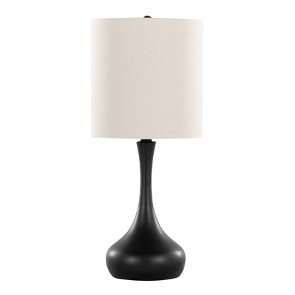 Genie contemporary table lamp with matte black base and oatmeal lampshade on Tampa Home & Garden Store
