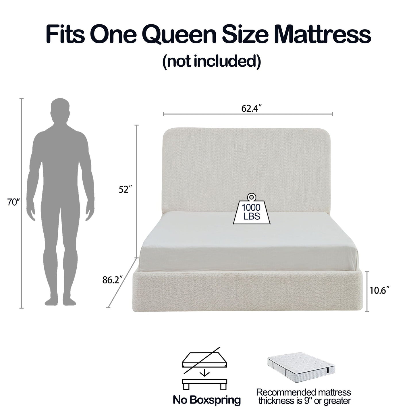 Canter Tall Headboard Upholstered Bed in beige fabric by HouseOfZazla, queen size on Tampa Home & Garden Store