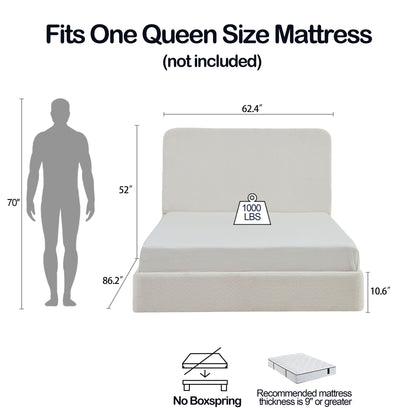 Canter Tall Headboard Upholstered Bed in beige fabric by HouseOfZazla, queen size on Tampa Home & Garden Store