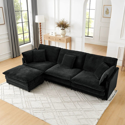 L-shaped sectional sofa with ottoman in black fabric, 2-piece set by Unique Piece Furniture on Tampa Home & Garden Store