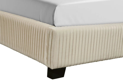 Upholstered Bed cream beige pleated fabric, space-saving design by Unique Piece Furniture on Tampa Home & Garden Store