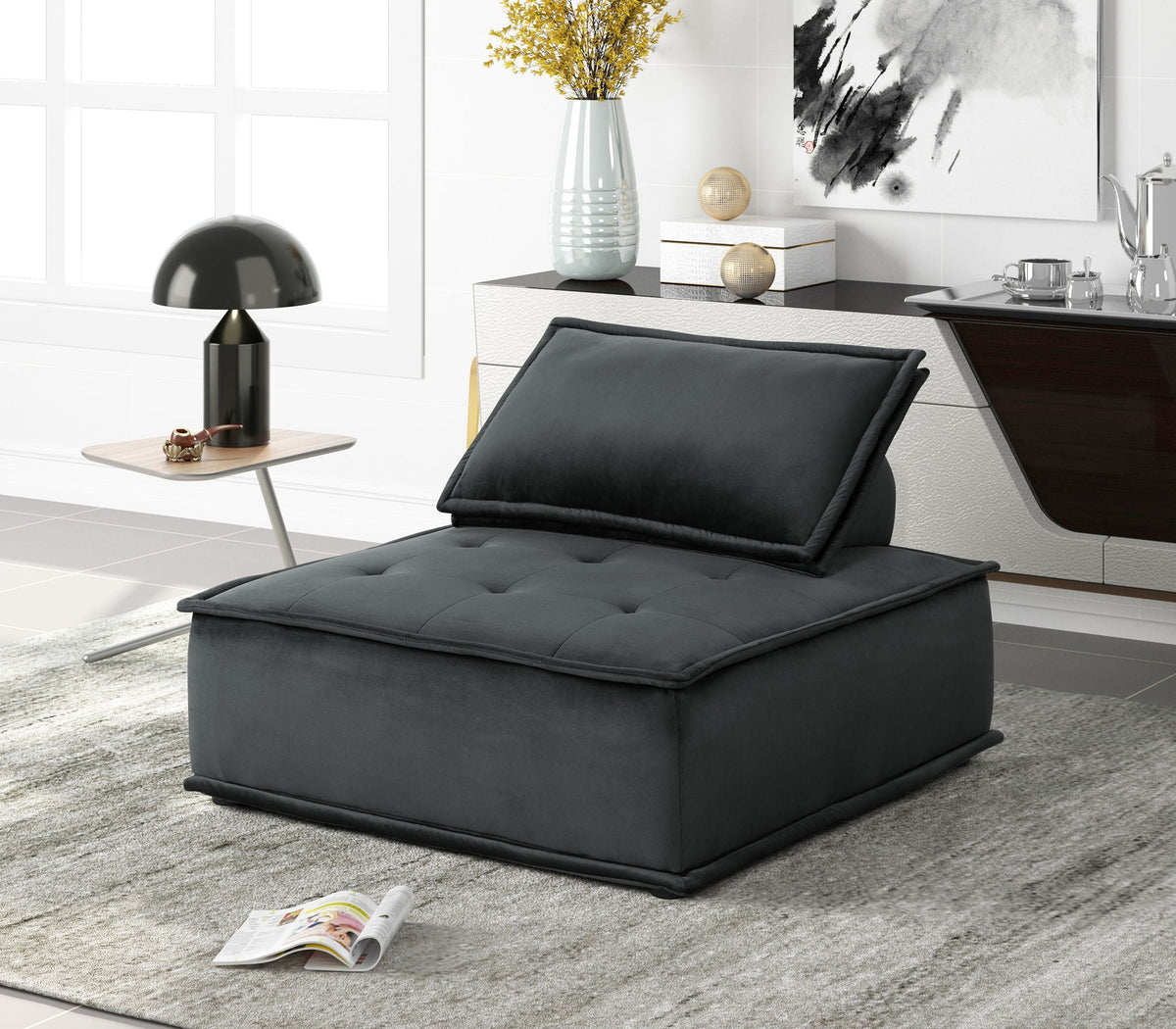 Anna Armless Lounge Chair with Tufted Gray Upholstery by HouseOfZazla on Tampa Home & Garden Store
