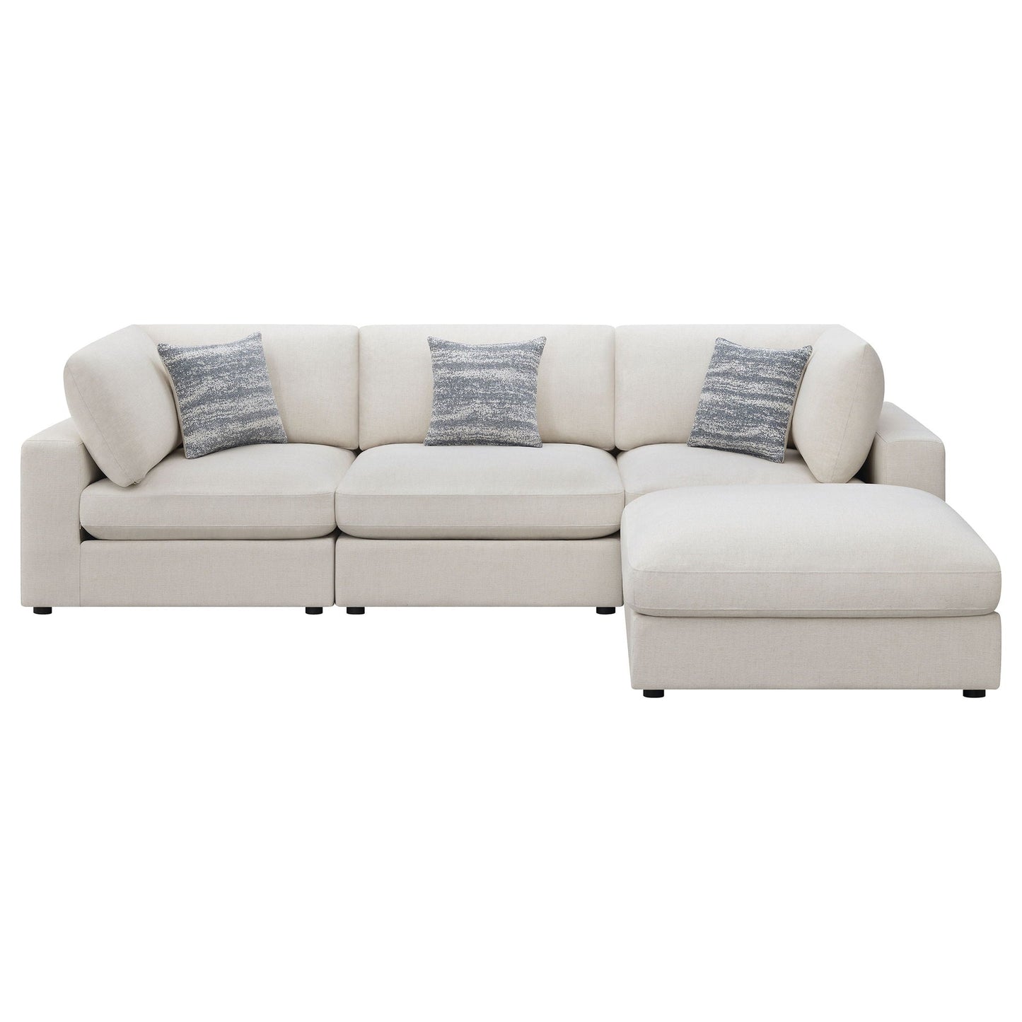 Rhette sectional, 2-piece living room set in light beige fabric with blue-gray pillows on Tampa Home & Garden Store