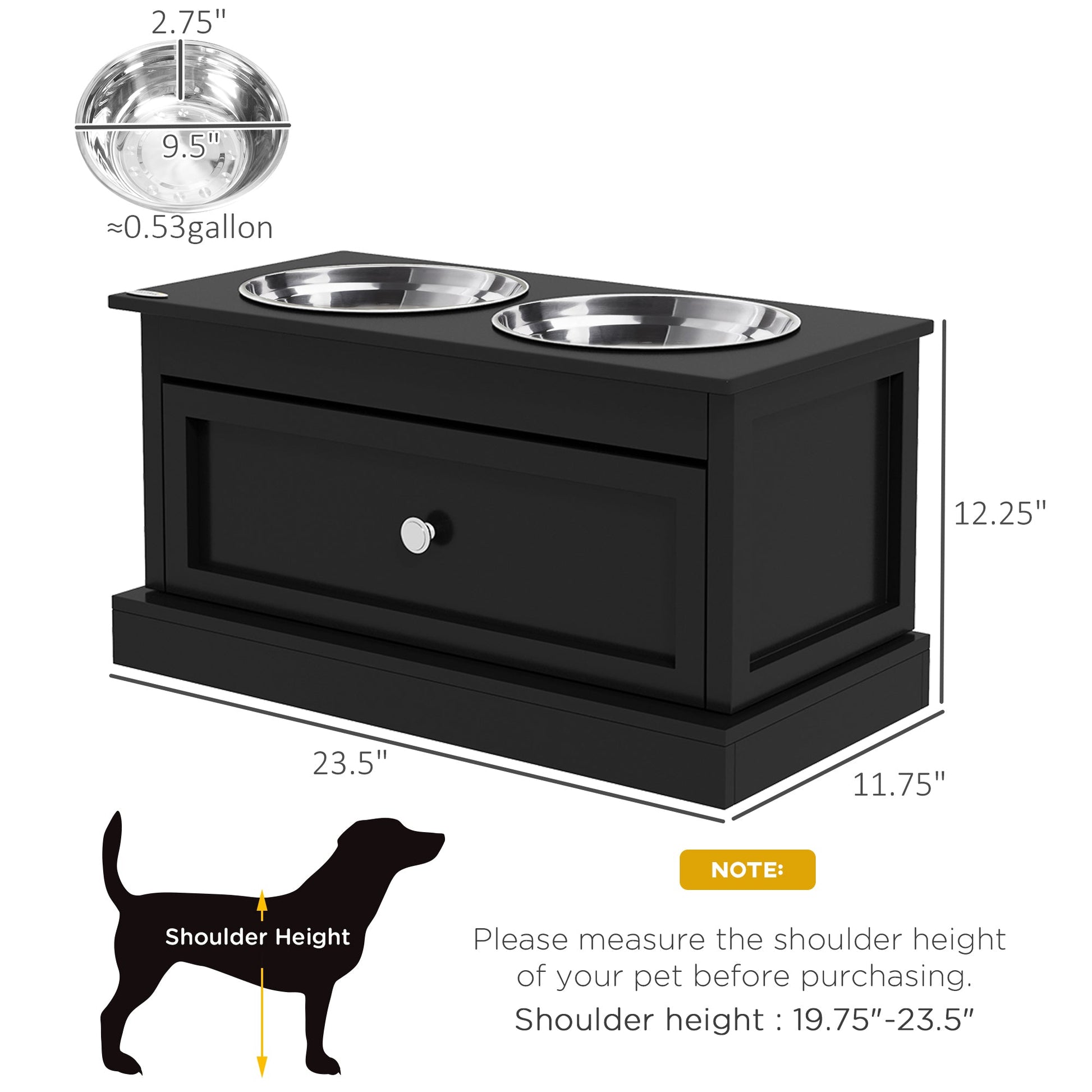 PawHut large elevated dog bowls with storage drawer HouseOfZazla stainless steel bowls two on Tampa Home & Garden Store