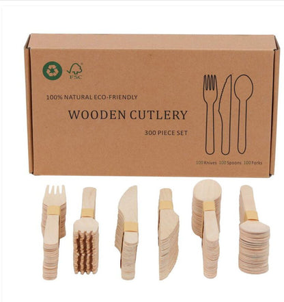 Natural Wood Cutlery And Utensils For A Party