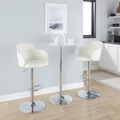 Adjustable Contemporary Bar Table with clear acrylic top, chrome pedestal, 3 white stools on Tampa Home & Garden Store