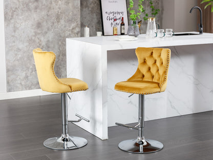HouseOfZazla swivel barstools, mustard velvet, tufted back, chrome pedestal bases, set of 2 on Tampa Home & Garden Store