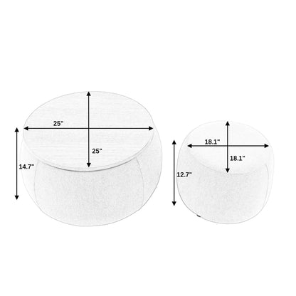 Round storage ottoman set, two-piece, light fabric, HouseOfZazla, 25in and 18.1in diameters on Tampa Home & Garden Store