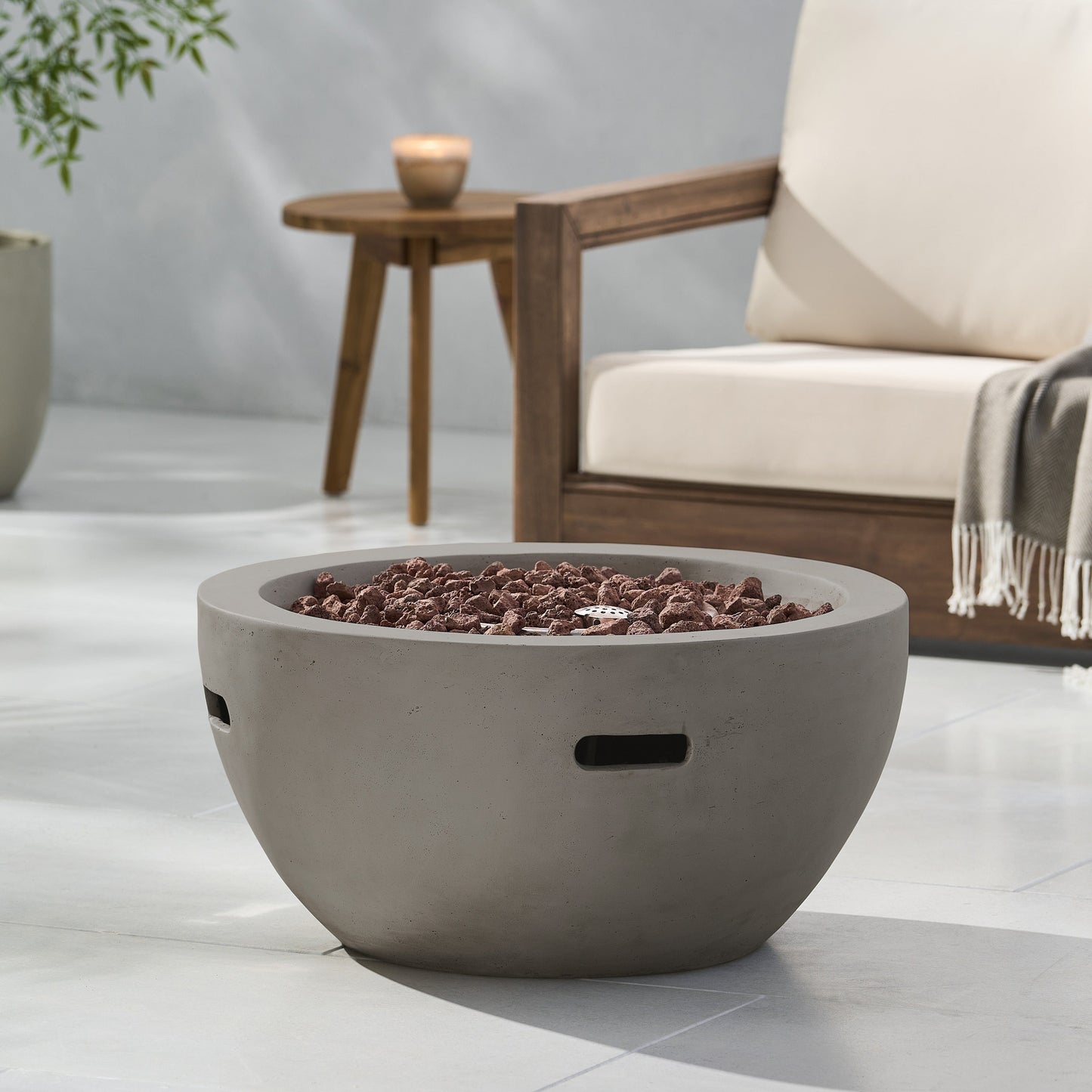 27' Bowl Shaped MGO 40,000 BTU Propane Fire Pit light grey lava rock fill HouseOfZazla on Tampa Home & Garden Store