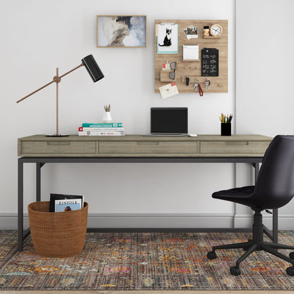 Mid Century Wide Writing Desk with Three Drawers HouseOfZazla, light oak, metal frame on Tampa Home & Garden Store