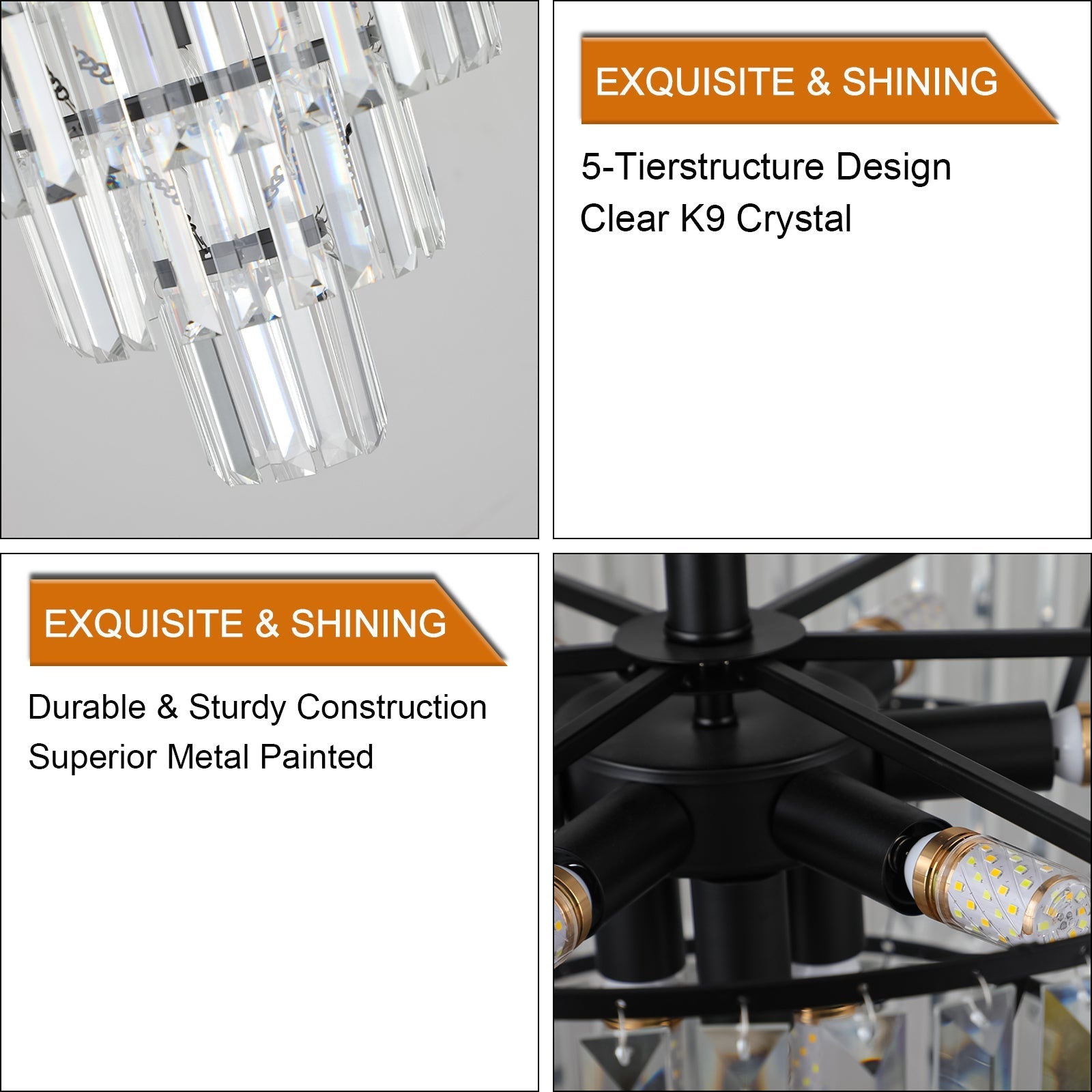 20in Black Crystal Chandelier with K9 prisms, black metal frame, HouseOfZazla on Tampa Home & Garden Store