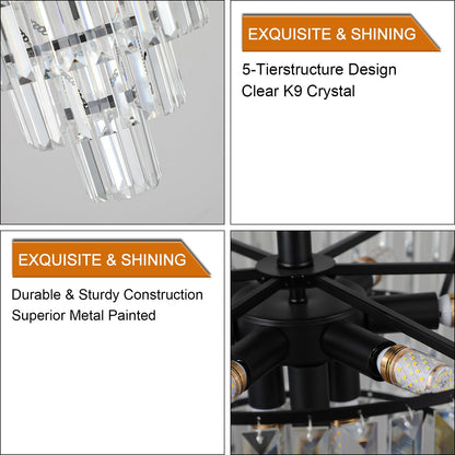 20in Black Crystal Chandelier with K9 prisms, black metal frame, HouseOfZazla on Tampa Home & Garden Store