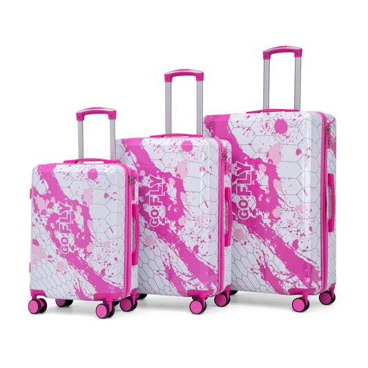 3-Piece Spinner Wheel Luggage Set pink hard-shell cases with hex pattern by HouseOfZazla on Tampa Home & Garden Store
