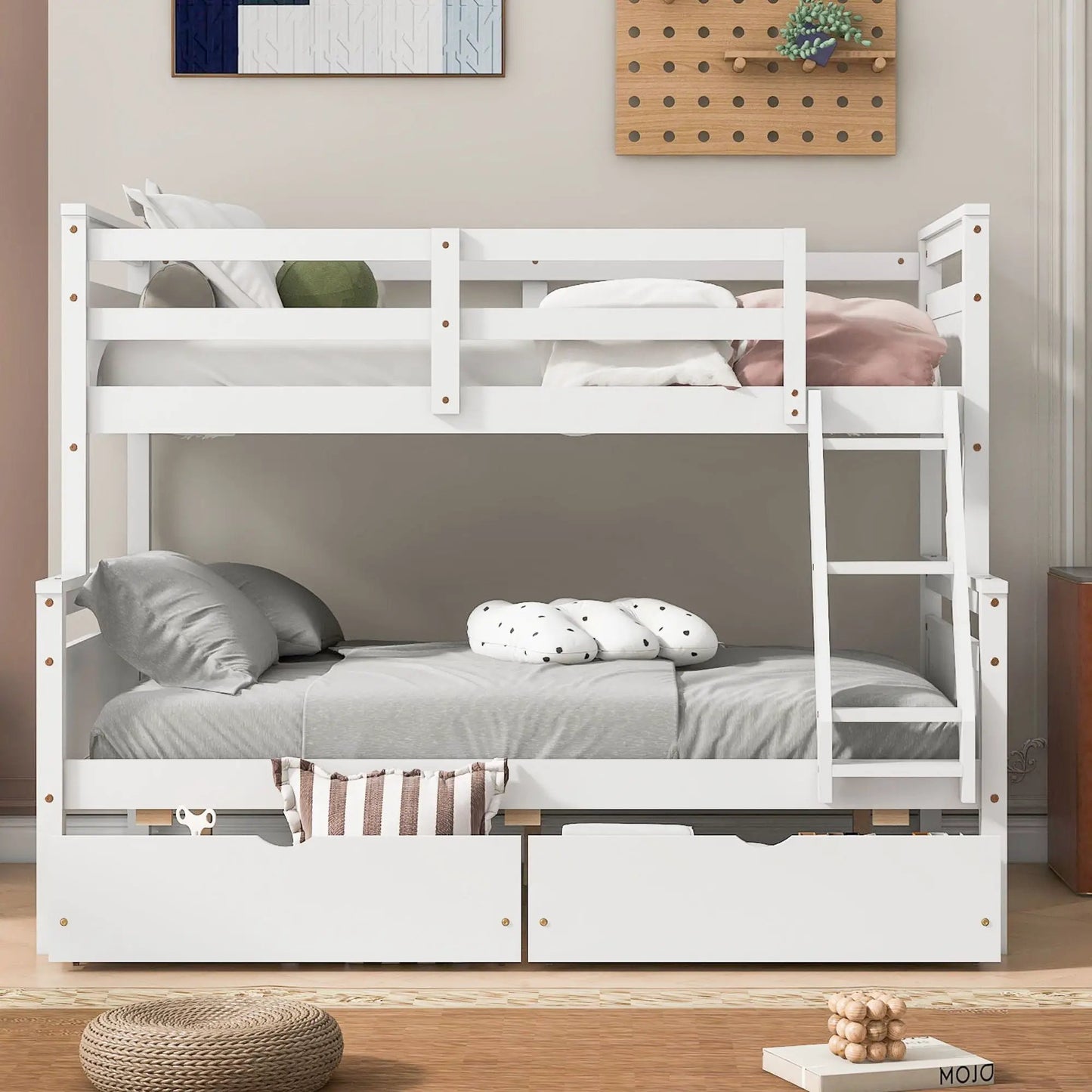 Bunk Bed With Ladder And Safety Guardrail, white, storage drawers, Unique Piece Furniture on Tampa Home & Garden Store
