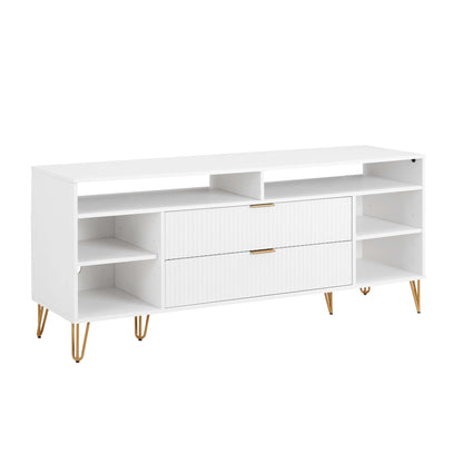 White fluted TV stand with storage and gold metal legs by HouseOfZazla on Tampa Home & Garden Store