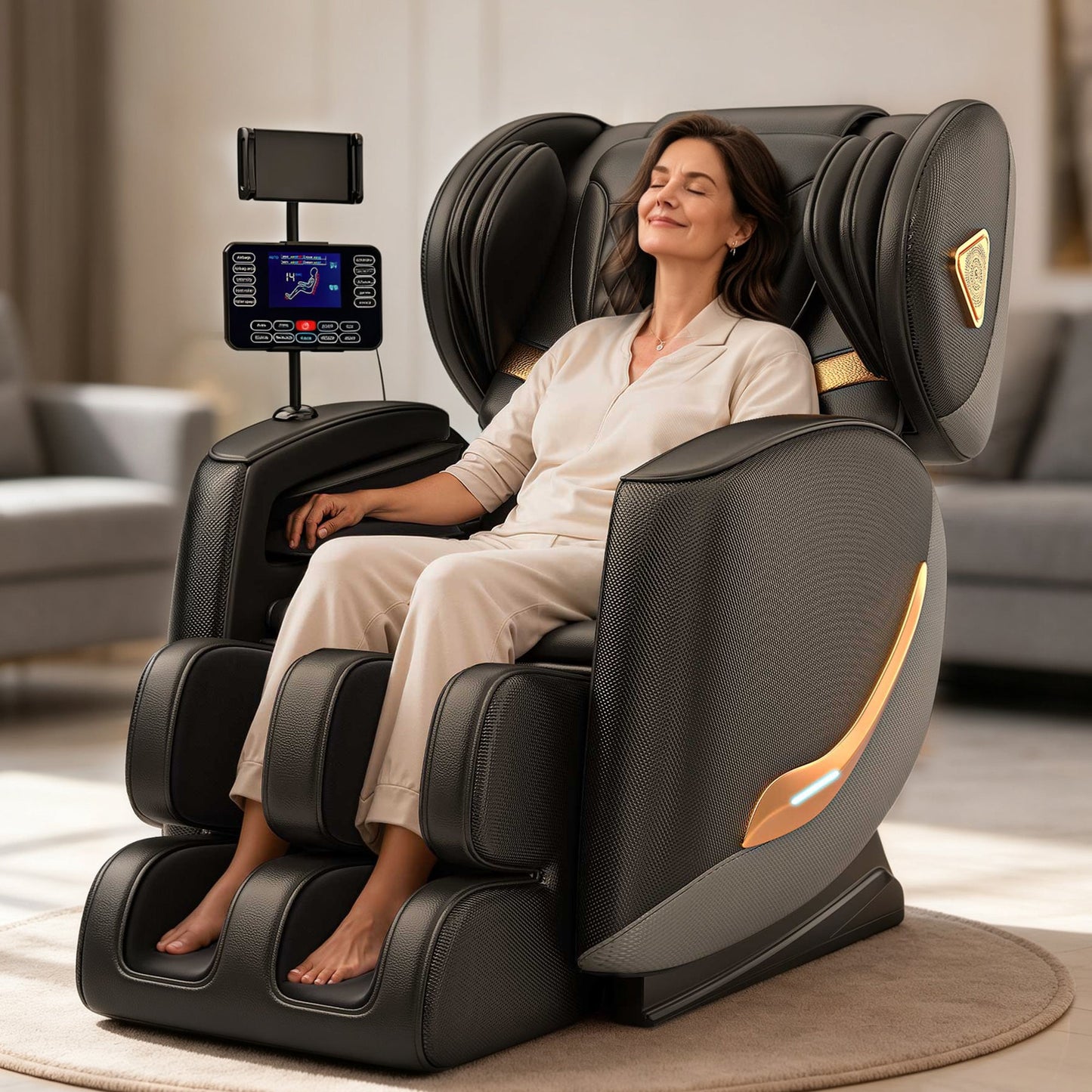 Massage chair full body recliner HouseOfZazla in black leatherette with digital control panel on Tampa Home & Garden Store