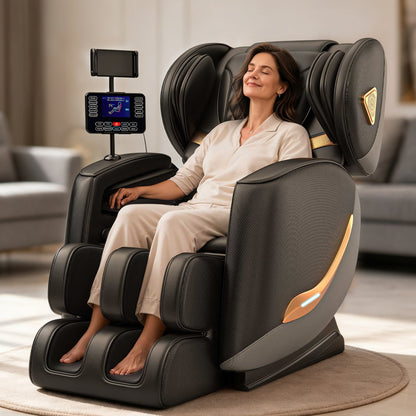 Massage chair full body recliner HouseOfZazla in black leatherette with digital control panel on Tampa Home & Garden Store