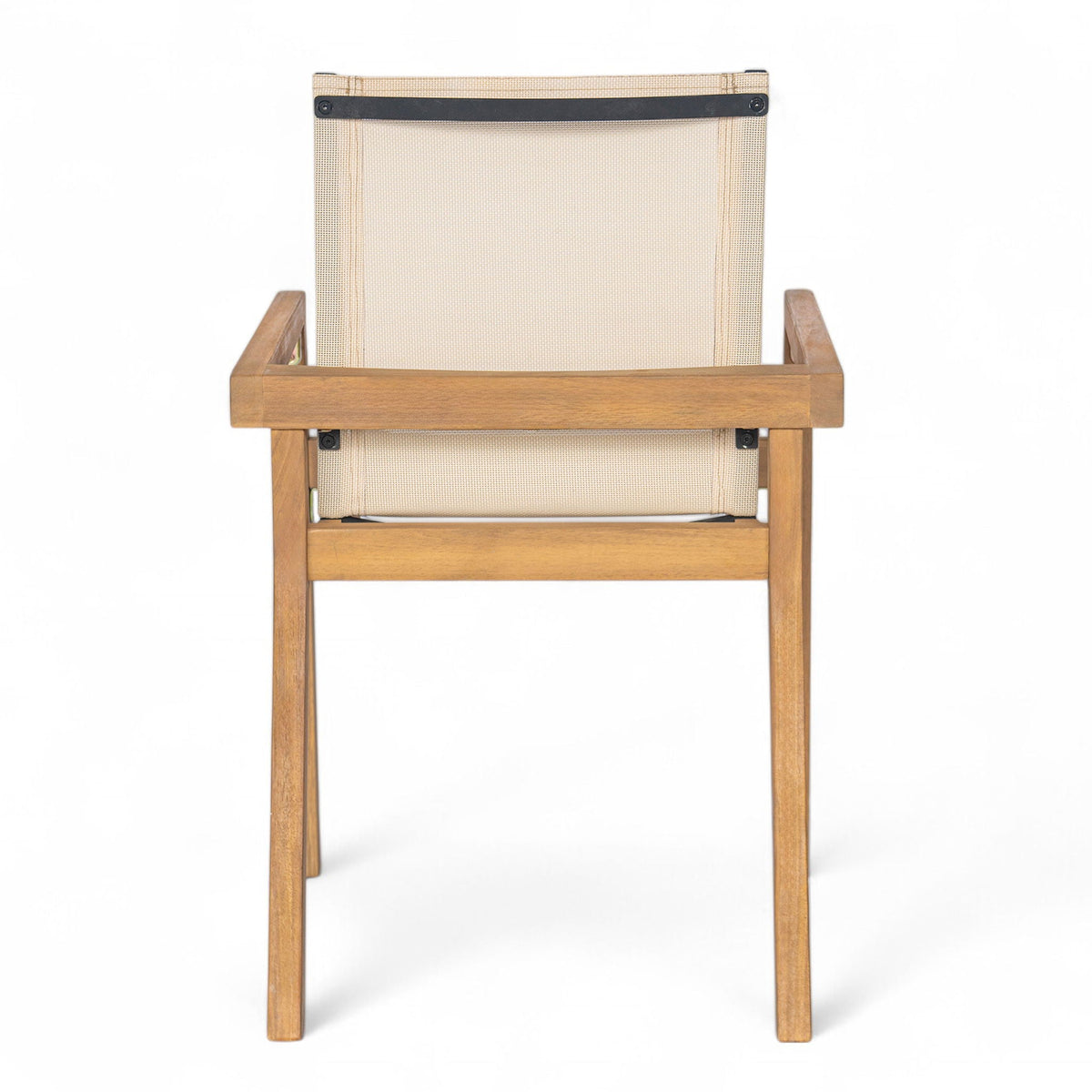 Belfast dining chair set with mesh seating, acacia wood frame for outdoor use (2-pack) by HouseOfZazla on Tampa Home & Garden Store