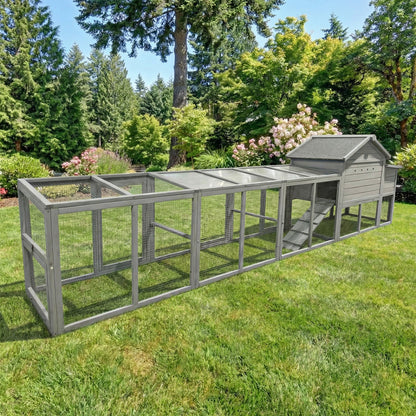 141in gray wooden chicken coop with nesting box and long wire mesh run HouseOfZazla on Tampa Home & Garden Store